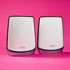 Two Netgear Orbi AX6000 Wi-Fi 6 mesh routers