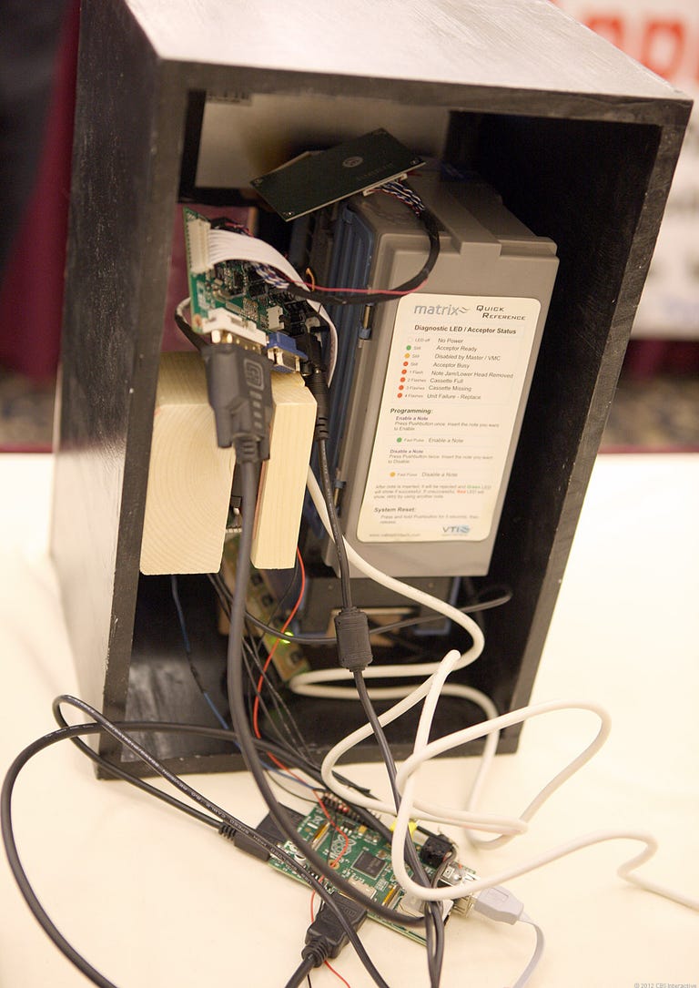 The inventors want to place this Bitcoin ATM in thousands of bars, restaurants, and grocery stores. This prototype charges a 1 percent transaction fee. (Click for larger image.)