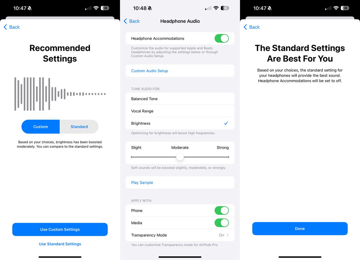 Custom Audio Setup settings on iOS