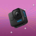GoPro's Hero 11 Black Mini camera is displayed against a purple background.