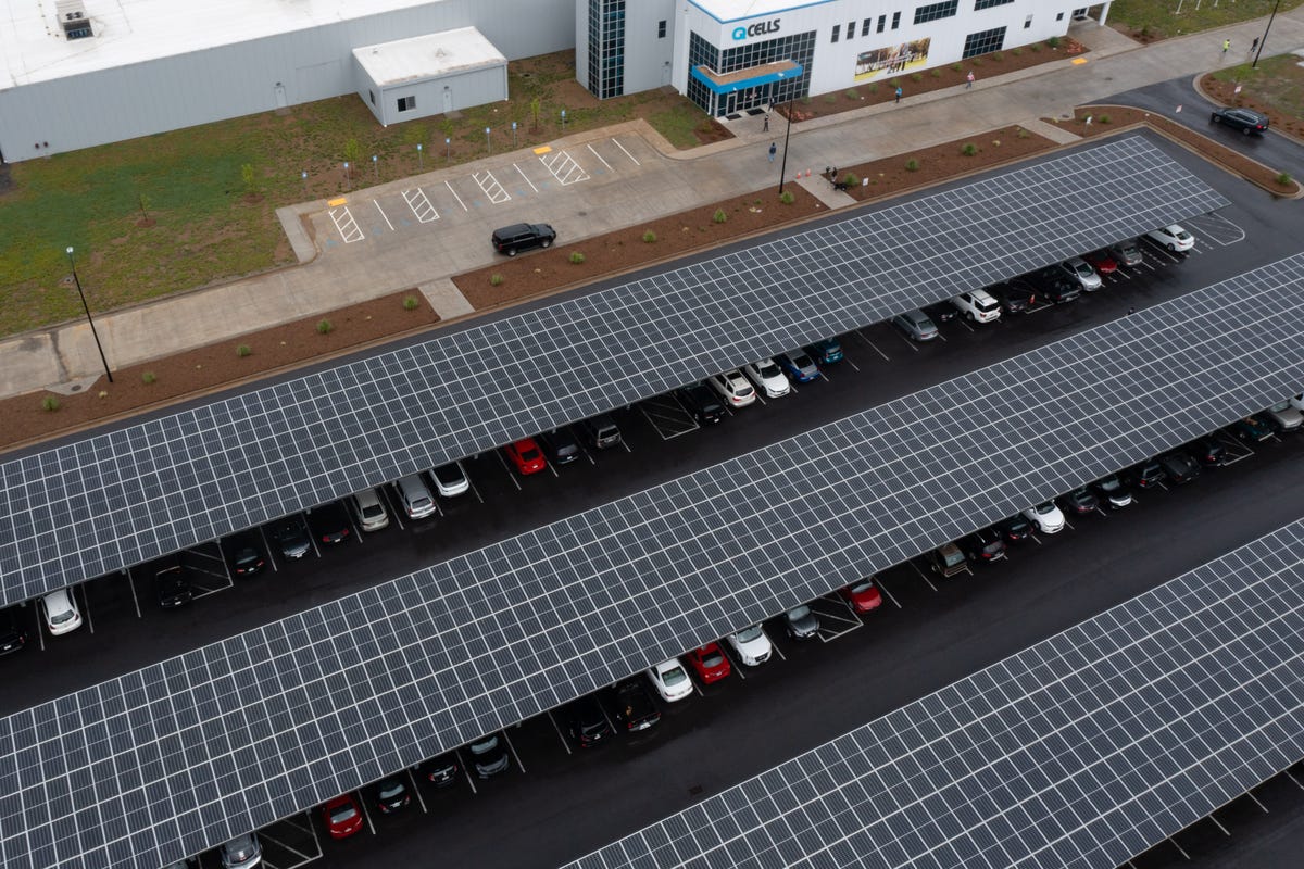 Solar panels above parking spaces