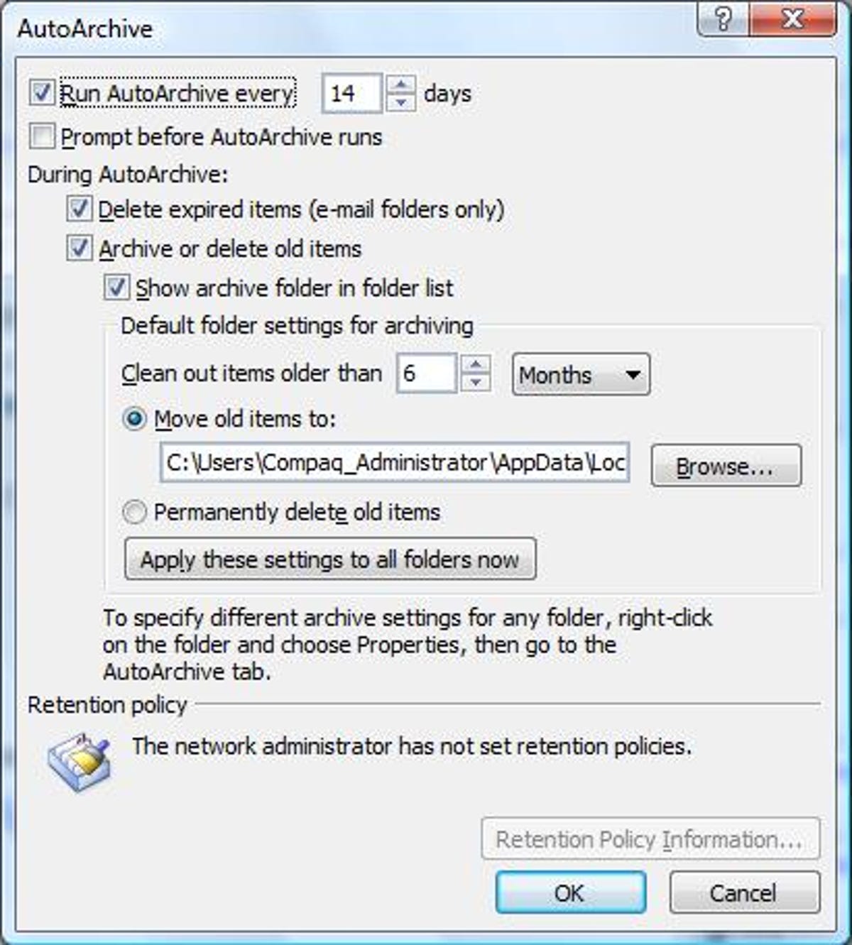Microsoft Outlook's AutoArchive options
