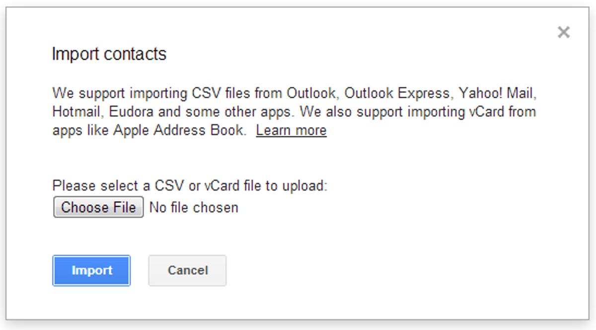 Import contacts to Gmail