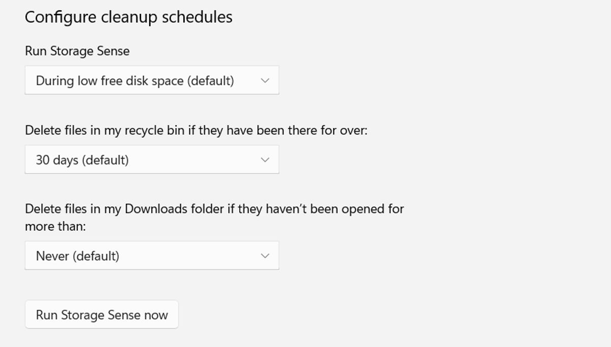 Configure the settings for the cleanup schedule