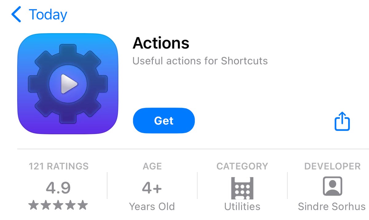 The Actions app in the App Store