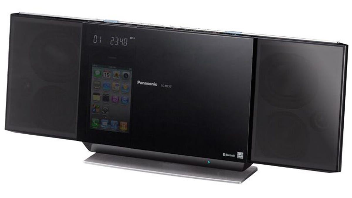 The Panasonic SC-H55 is a CD player, AM/FM radio, iPhone/iPod dock, and Bluetooth speaker.