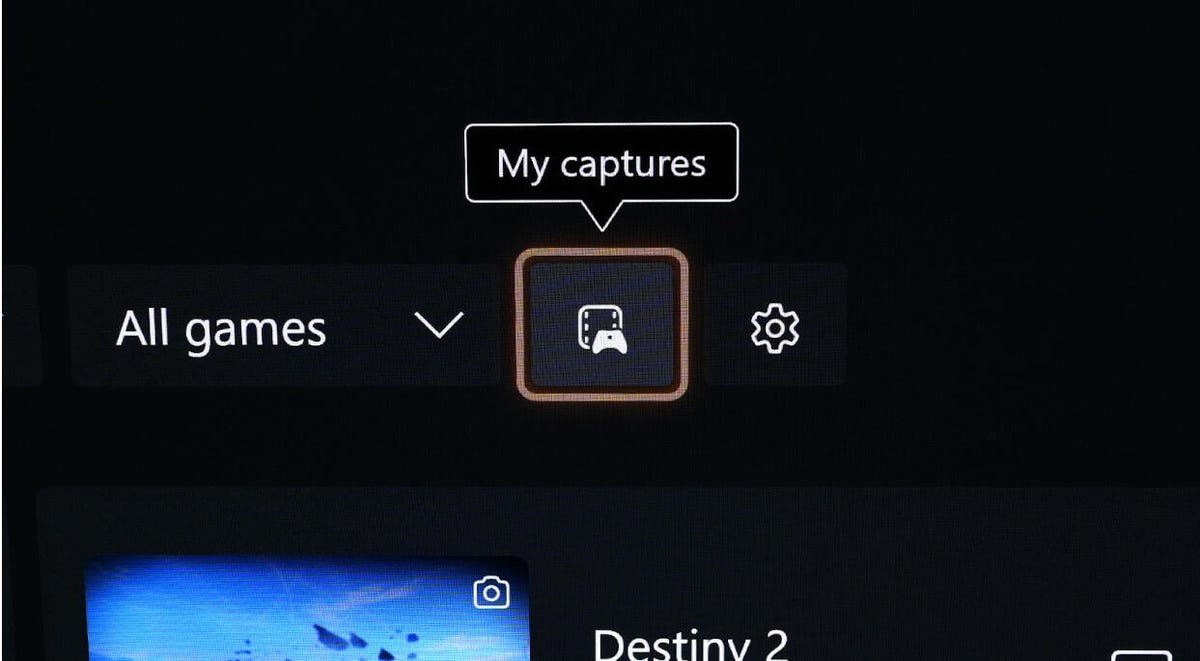 Captura de pantalla que muestra la interfaz de usuario de capturas de Xbox