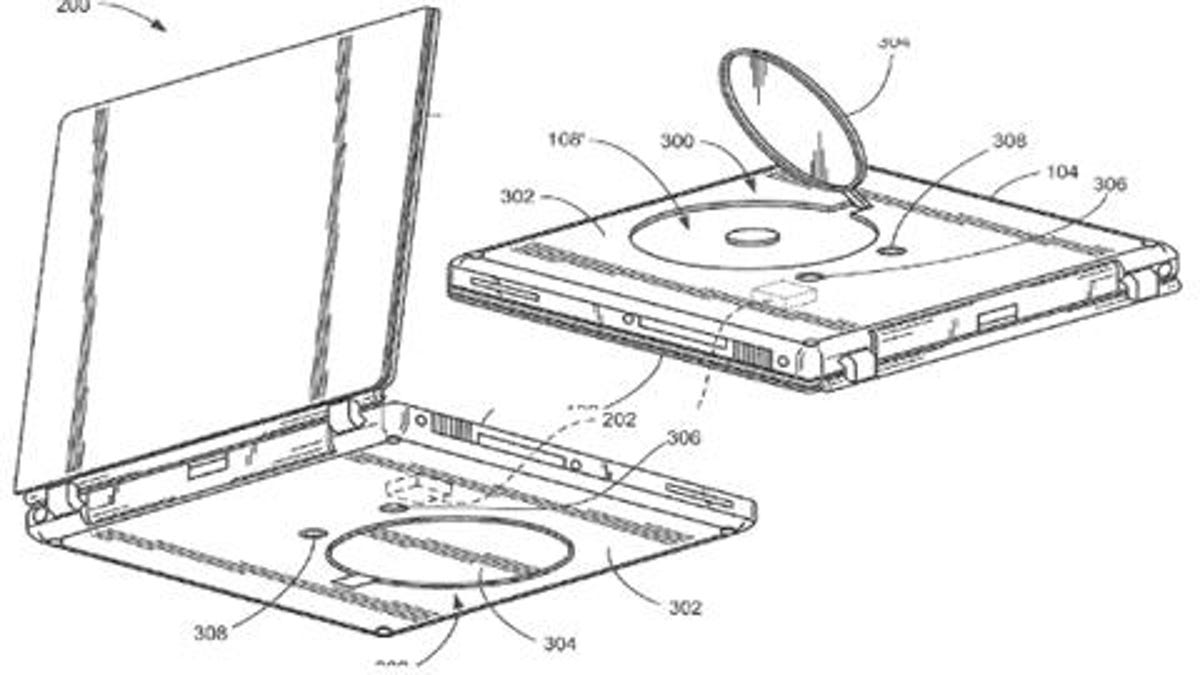 Diagram of a laptop with an optical drive on the bottom.