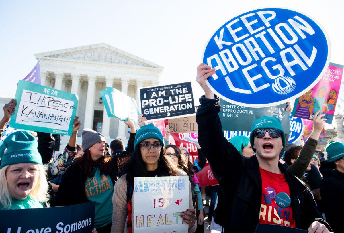 Activists on both sides of the abortion issue protest outside the US Supreme Court in 2020