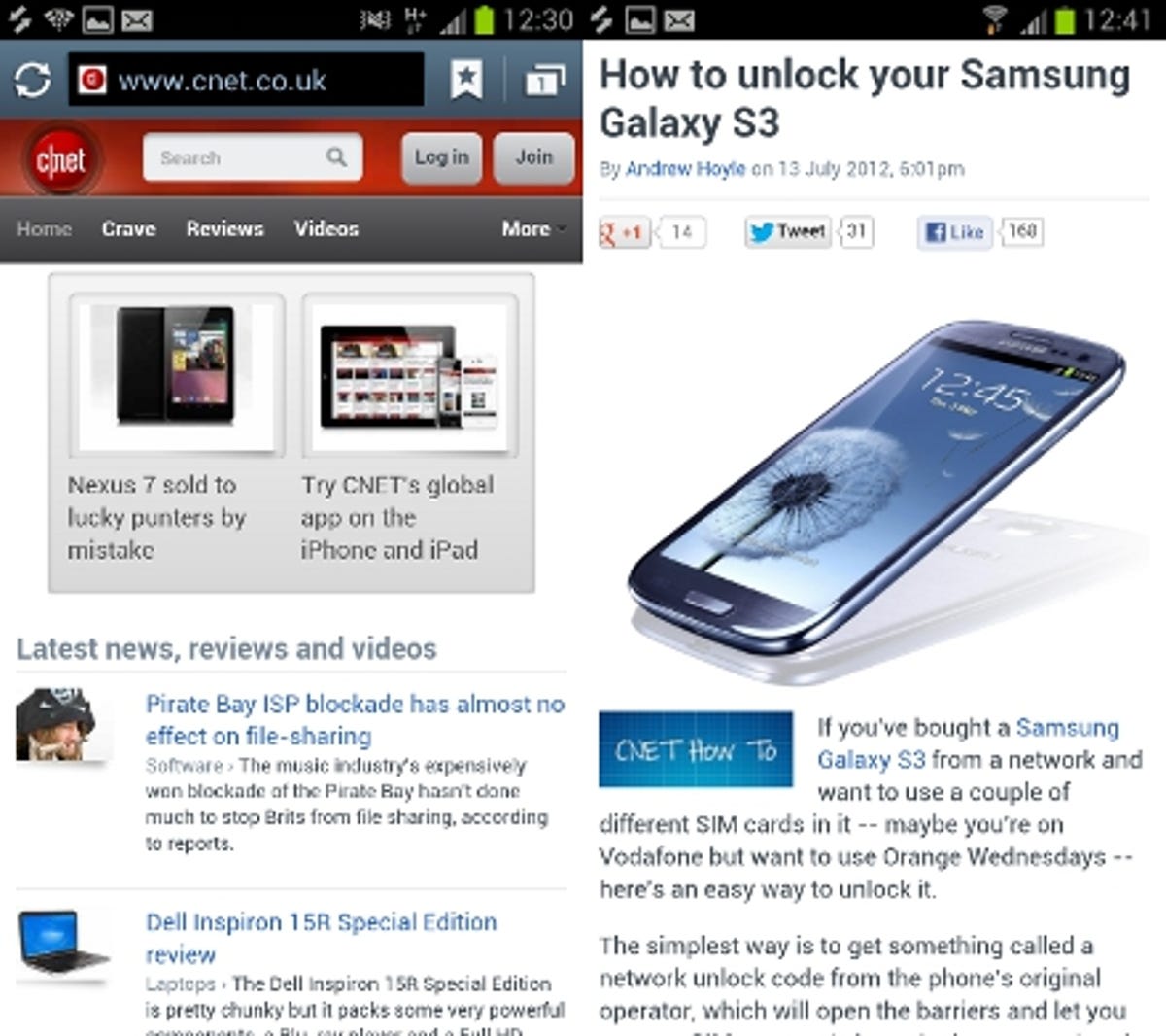 Samsung Galaxy S3 browser