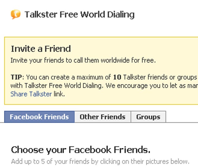 Talkster's Facebook app