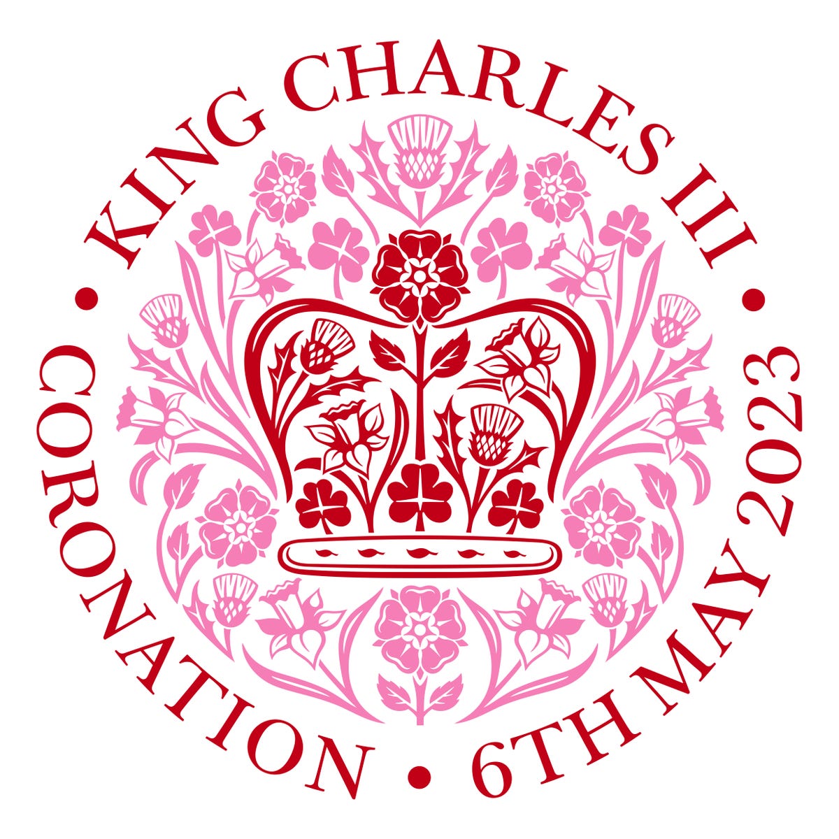 The coronation emblem in a rosy pink.