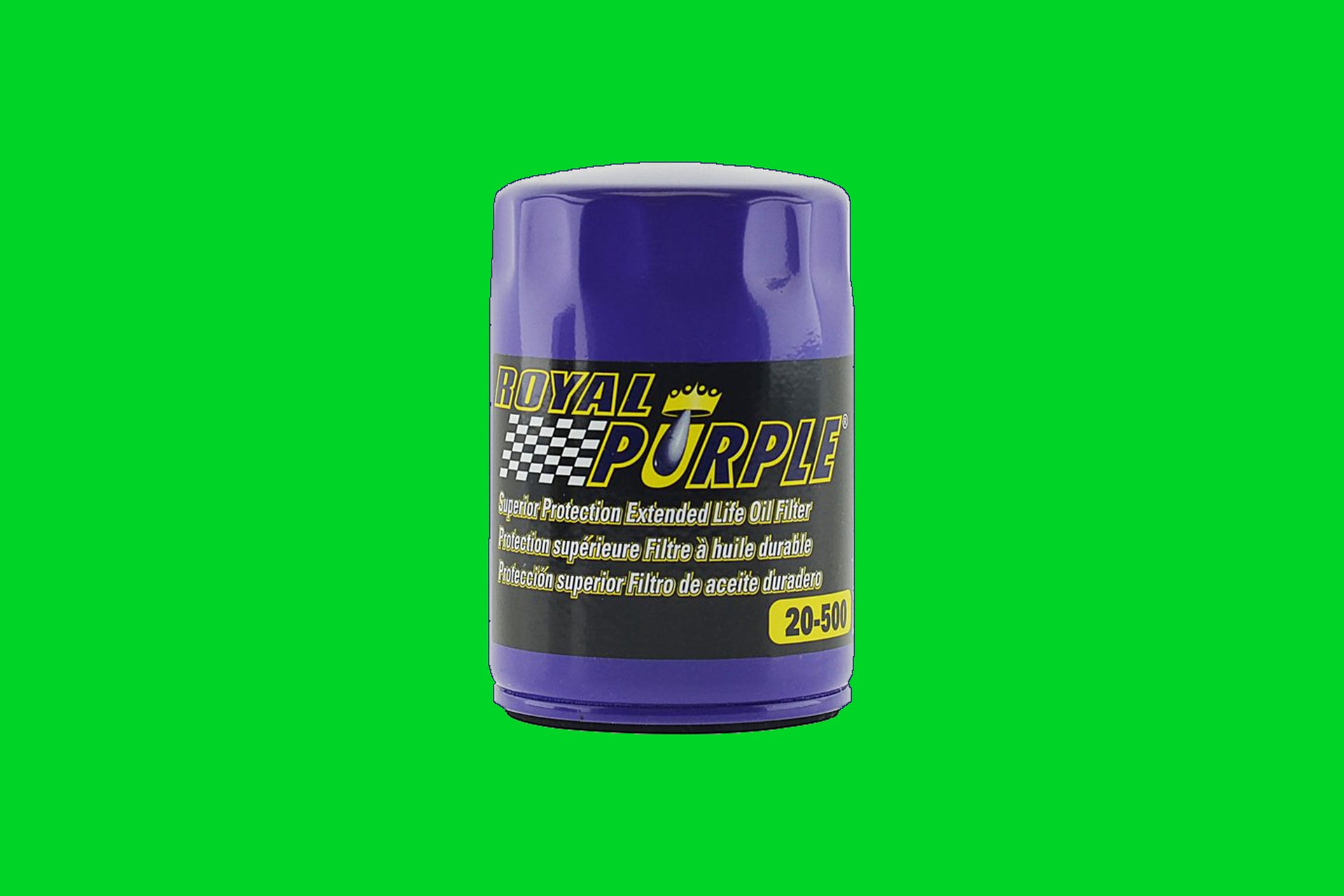 Royal Purple Extended Life Premium Oil Filter on a green background