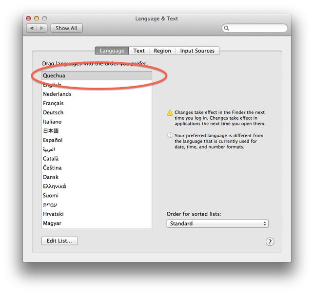 Language priority in OS X