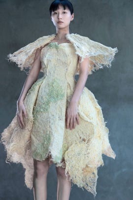 Dress made from grass roots looks like an intricately sculpted lace garment