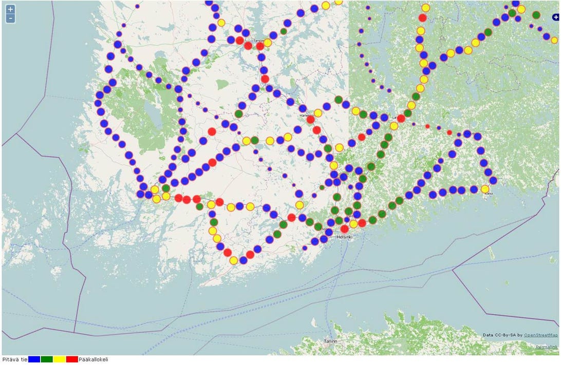 VTT Technical Research Centre's technology can create a real-time map of road slipperiness in Finland based on data from a relatively small fraction of the cars on the road.