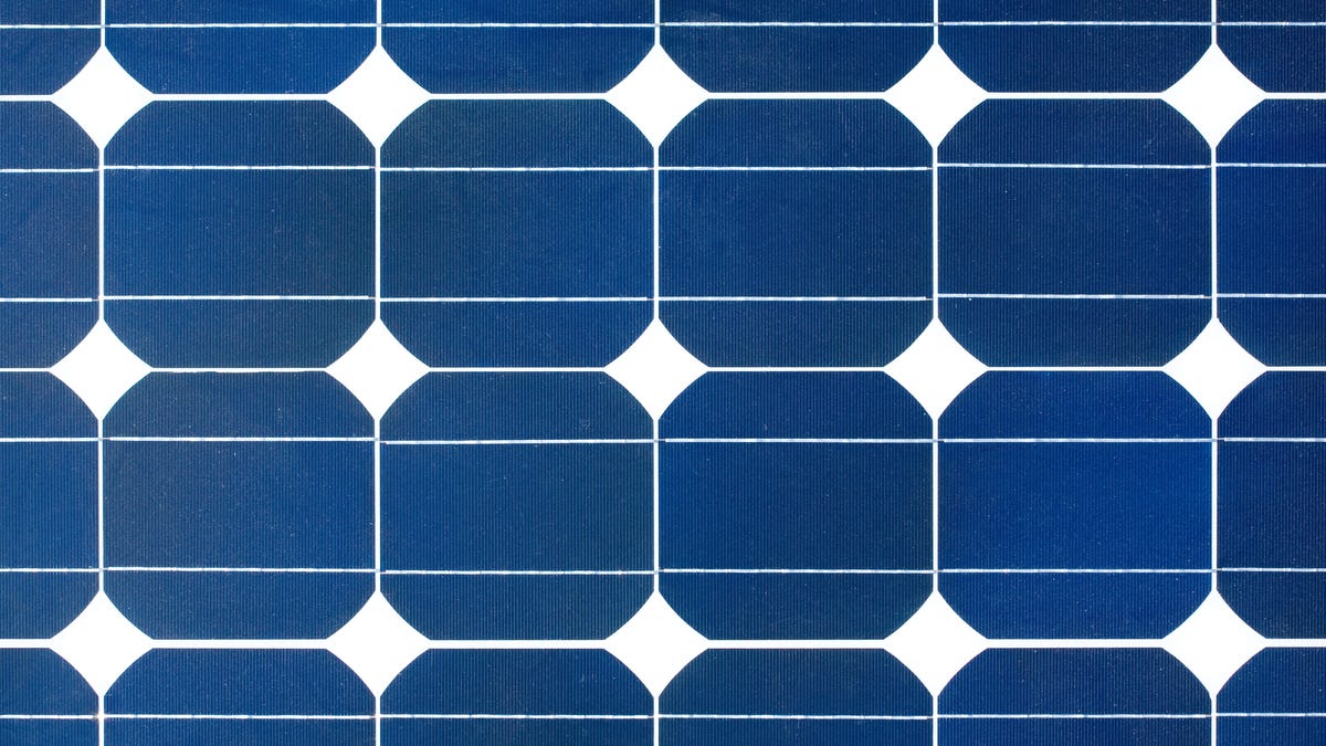 A close-up of solar cells on a solar panel.
