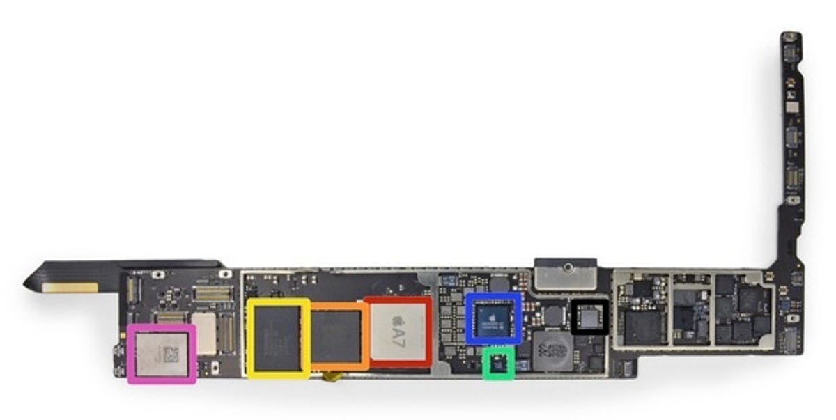The iPad Air's main circuit board with the Apple A7 processor.