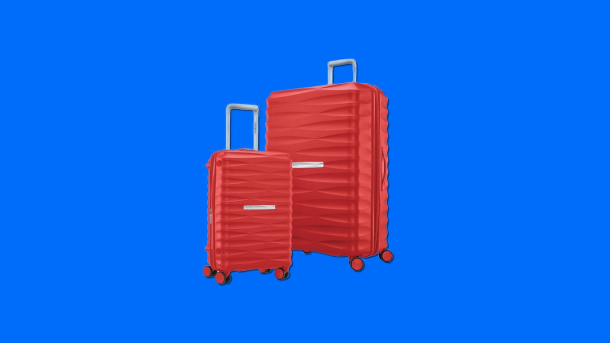 Red two-piece luggage on a blue background