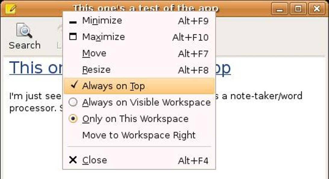The right-click menu for Ubuntu window options