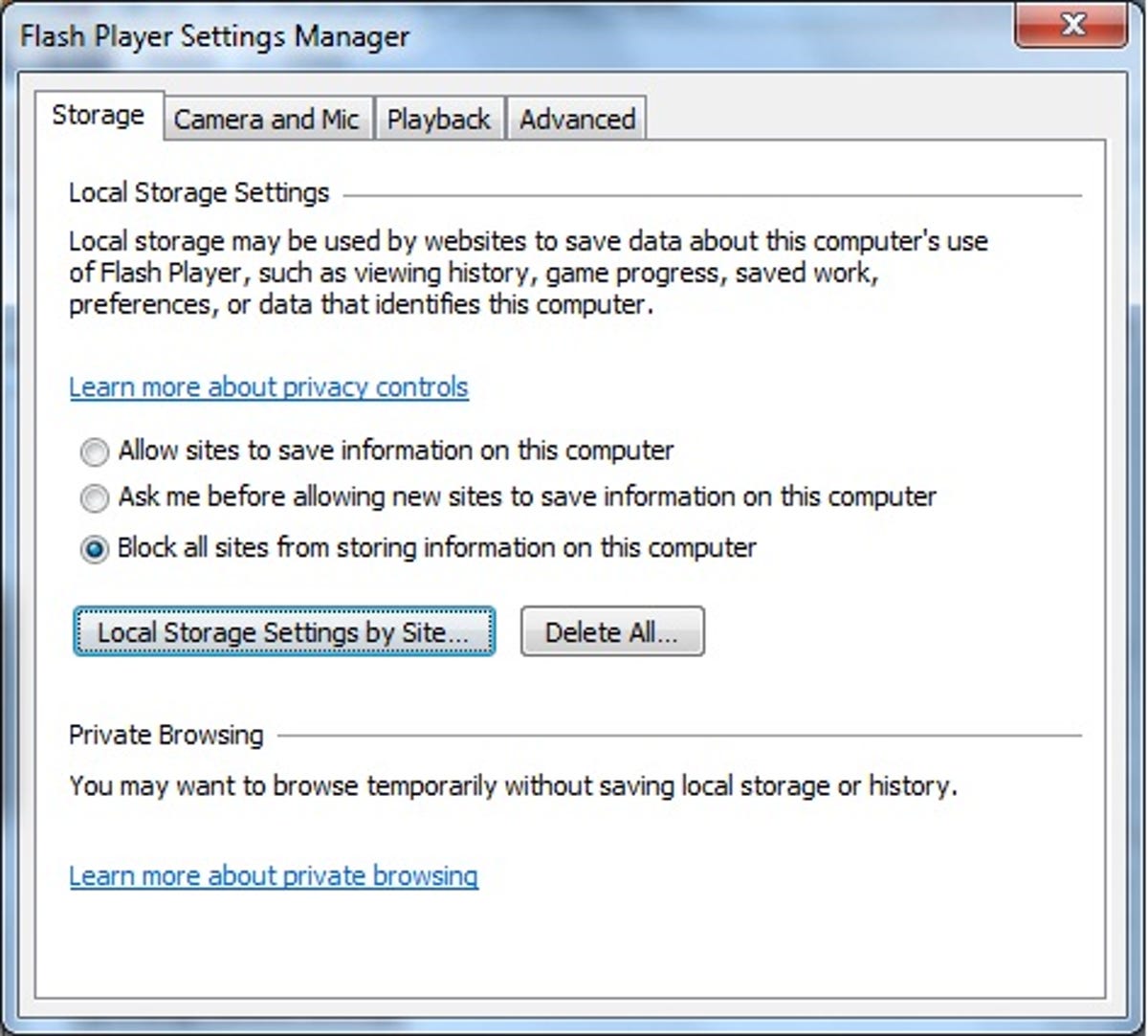 Windows Flash Player Control Panel applet