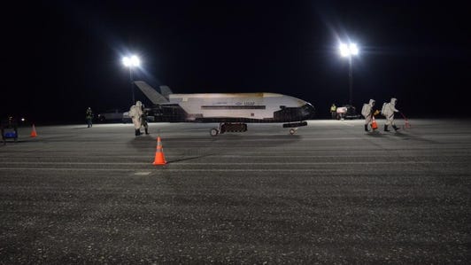 X-37B at Kennedy Space Center after nighttime landing