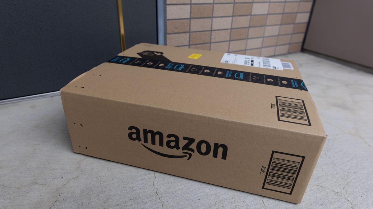 Amazon box on a doorstep.