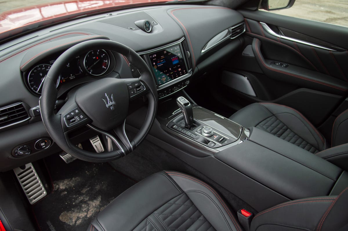2022 Maserati Levante Trofeo in red, showing the interior from above