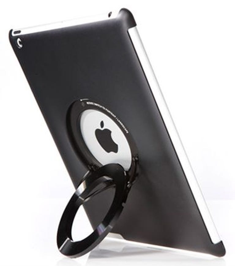 The iCircle, shown here in black, can prop up your iPad in portrait view as well as landscape.