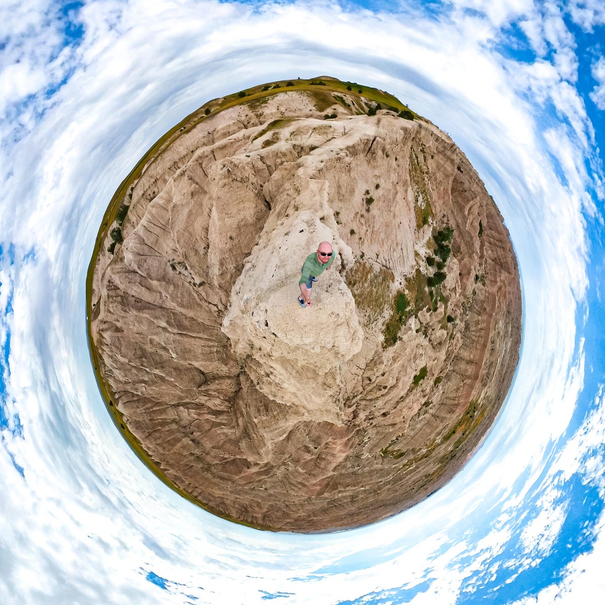 Precariously perched above the Badlands, thanks to a 360 camera and a selfie stick.