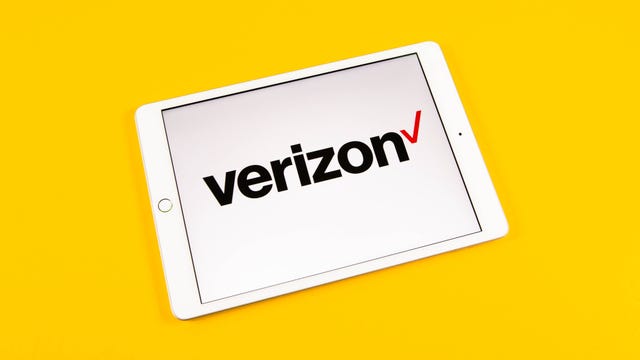 Verizon logo on an iPad with yellow background