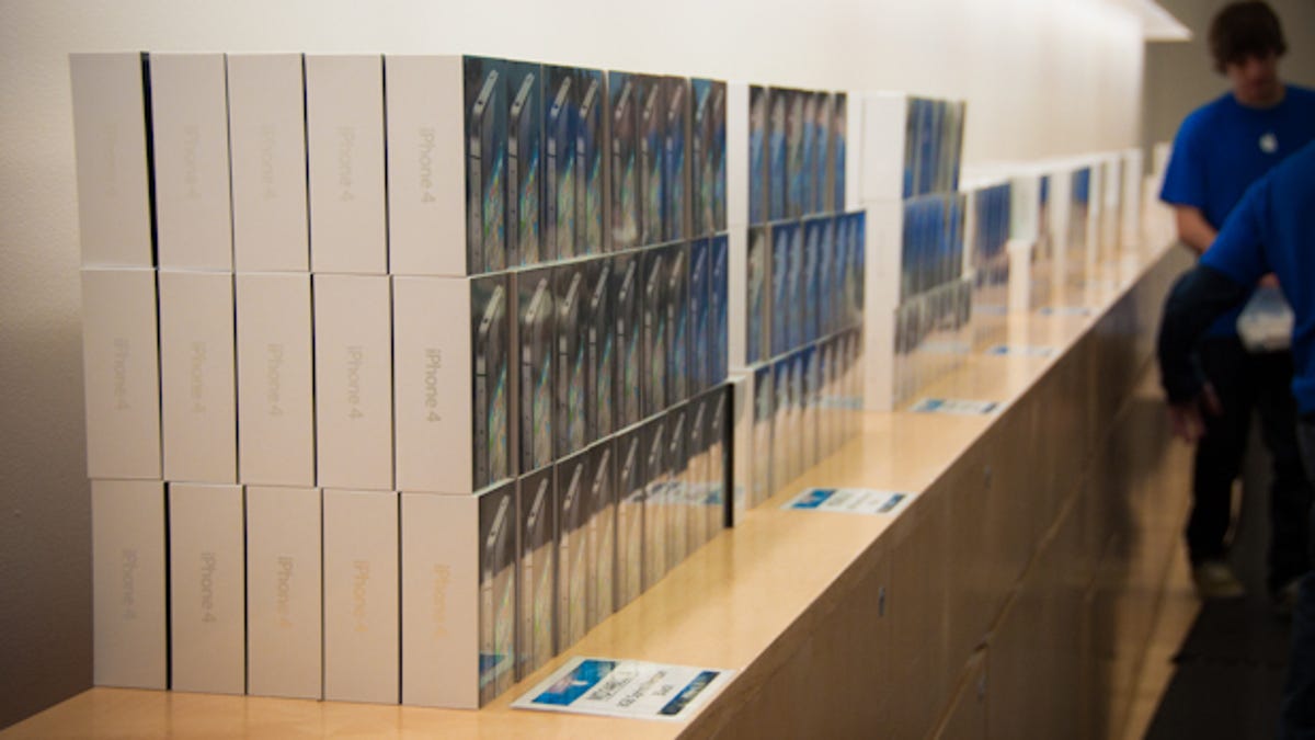 iPhone 4's lined up at an Apple store when the product launched in 2010.