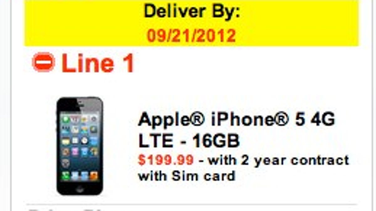 Verizon Wireless will deliver the iPhone on September 21.