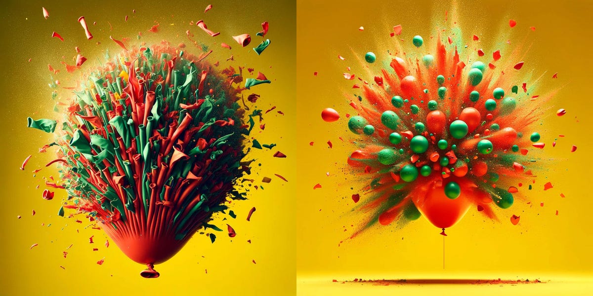 An AI-rendered image of an exploding balloon