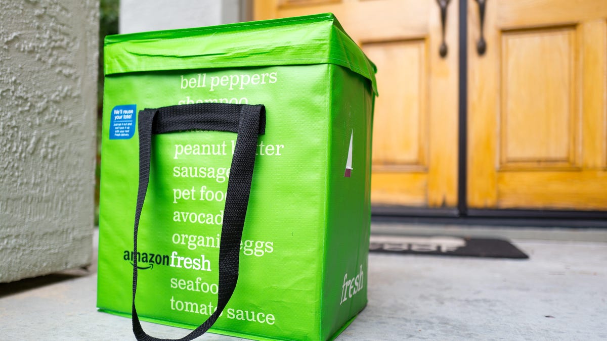 grocery bag in front of door