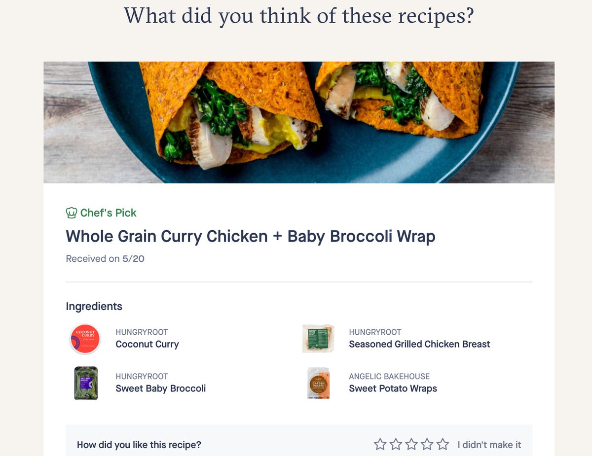 screenshot of recipe review card