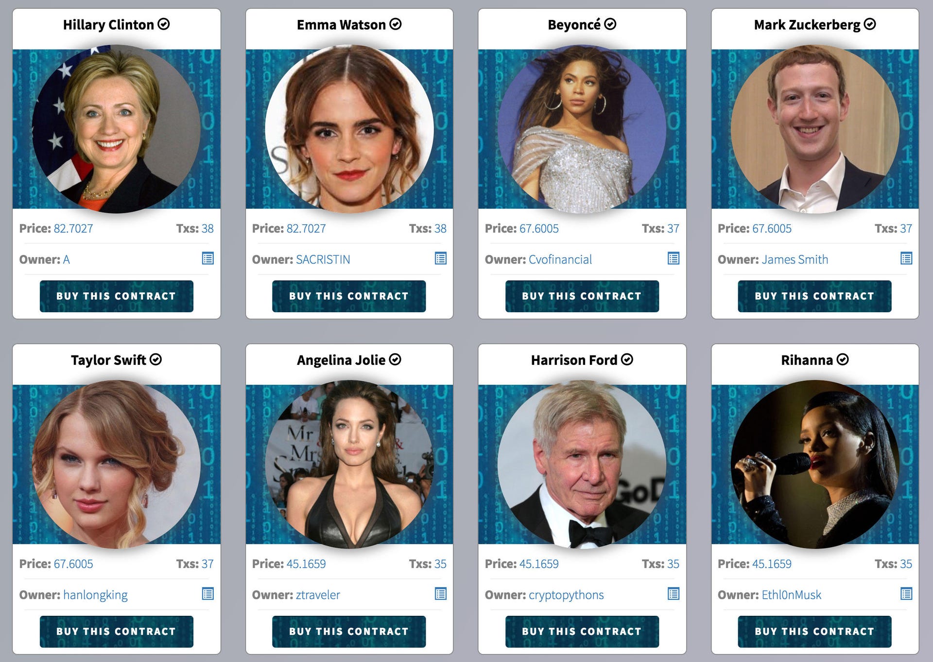 The Crypto Celebrities site lets you buy unique digital cards representing hundreds of various notable people.