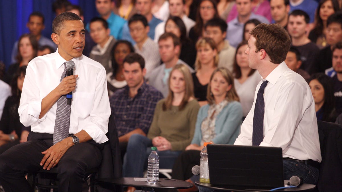 President Obama and Facebook Chief Executive Officer Mark Zuckerberg at a previous "town hall" meeting in April