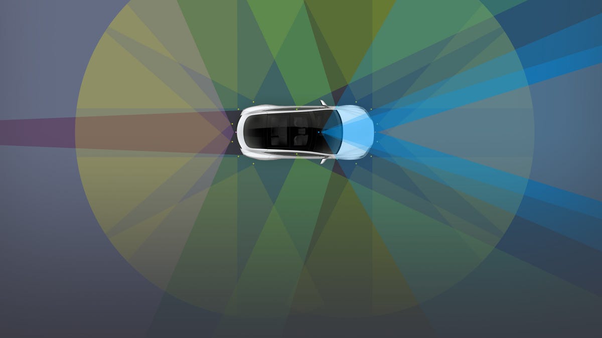 Tesla self-driving sensor map - artist's rendering