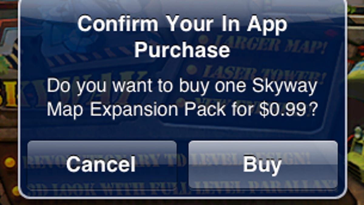 In-app purchase within an iOS app, an inclusion that could cost some developers an extra licensing fee.