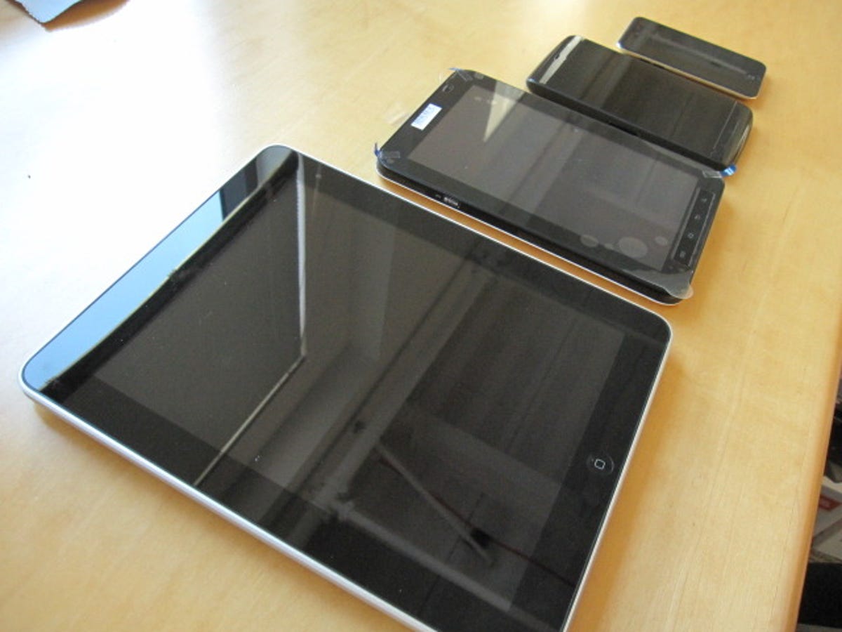 Tablets' success show people aren't buying PCs based on specs anymore, according to IDC. Pictured, from foreground to background, Apple iPad, Galaxy Tab, Dell Streak, and iPod Touch.