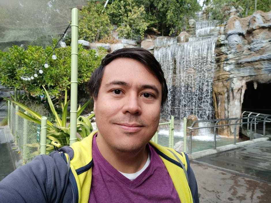 Outdoor selfie with waterfall