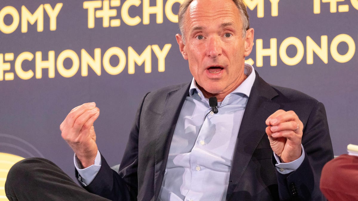 Web creator Tim Berners-Lee speaks at the Techonomy 2018 conference in Half Moon Bay, California.