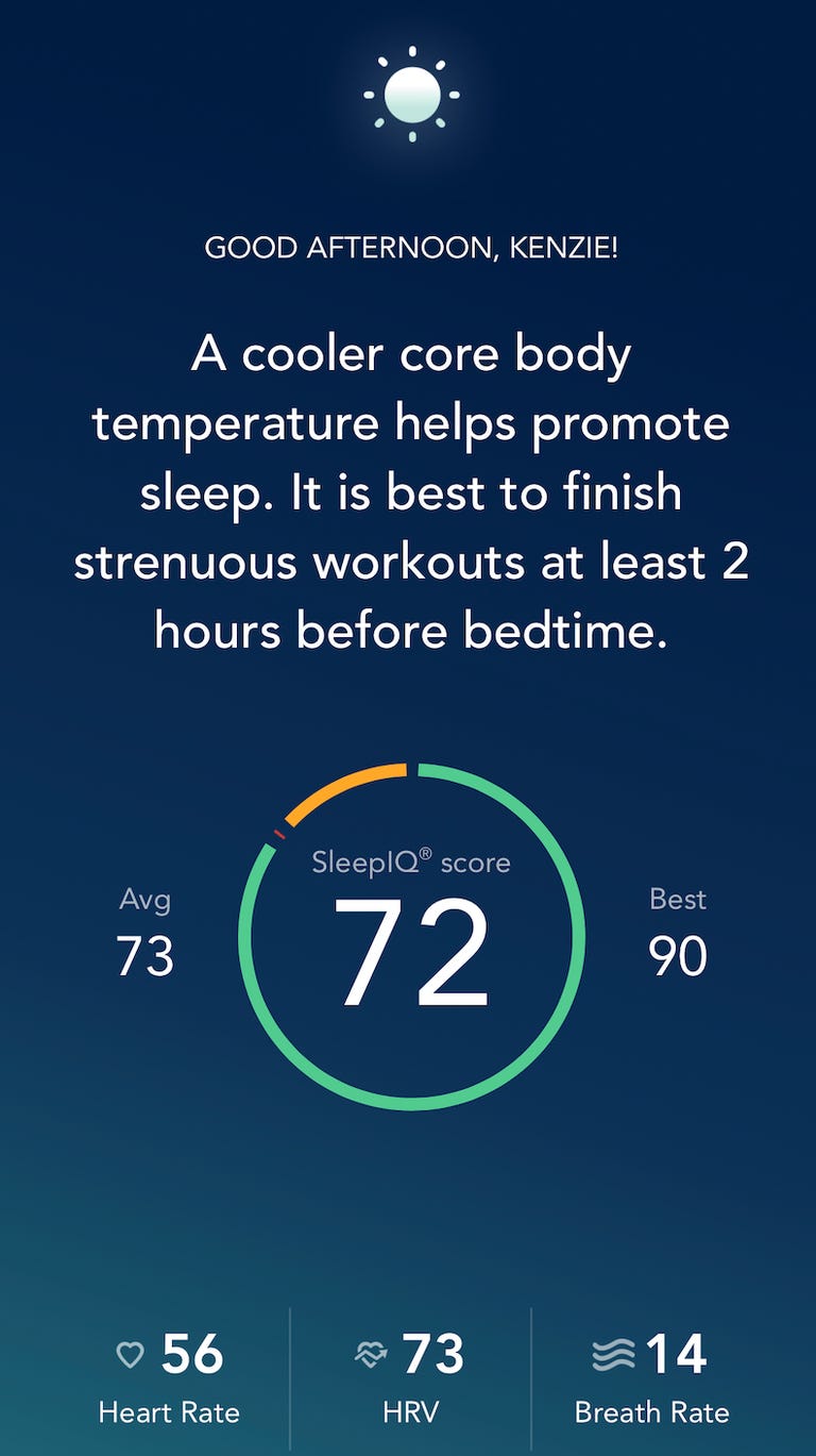 The Sleep Score user face in the Sleep Number SleepIQ app.