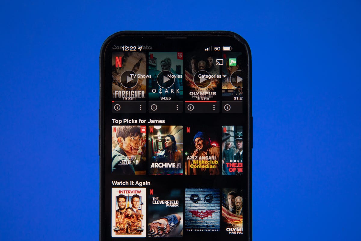 phone screen with Netflix rows on display
