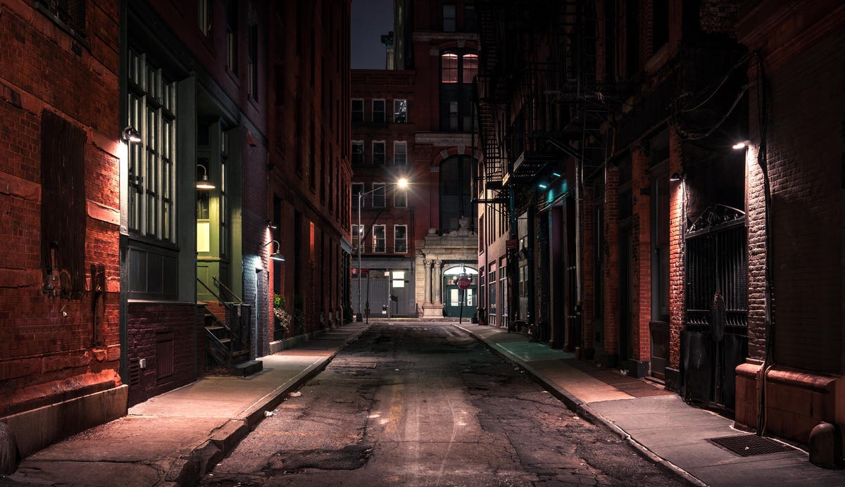 A dark city street