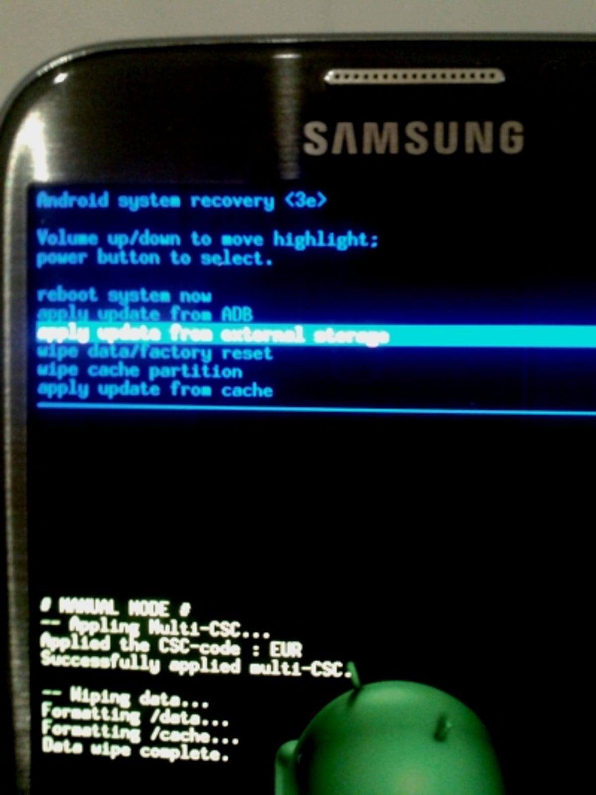 Galaxy Note 2 factory reset menu
