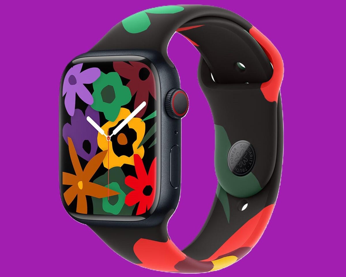 colorful illustrations of flower blooms on Apple watch face
