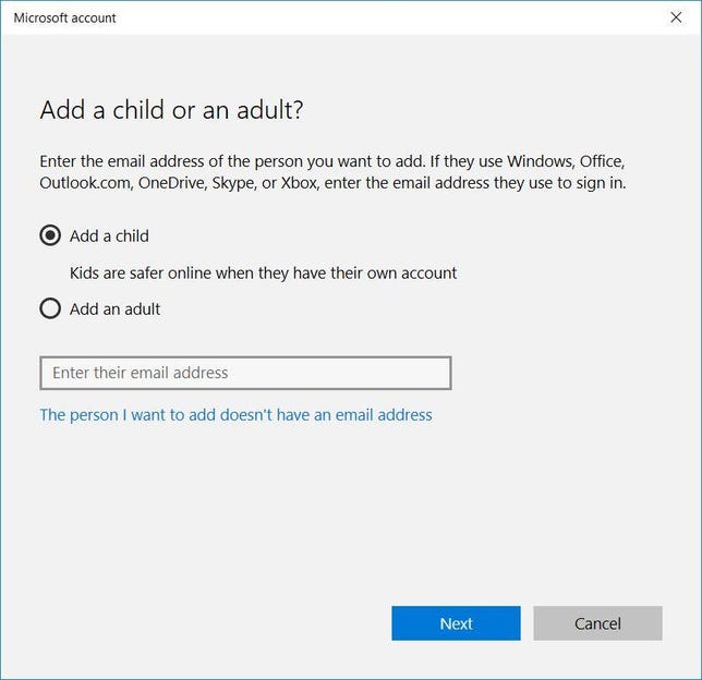 create-account-for-child-windows-10