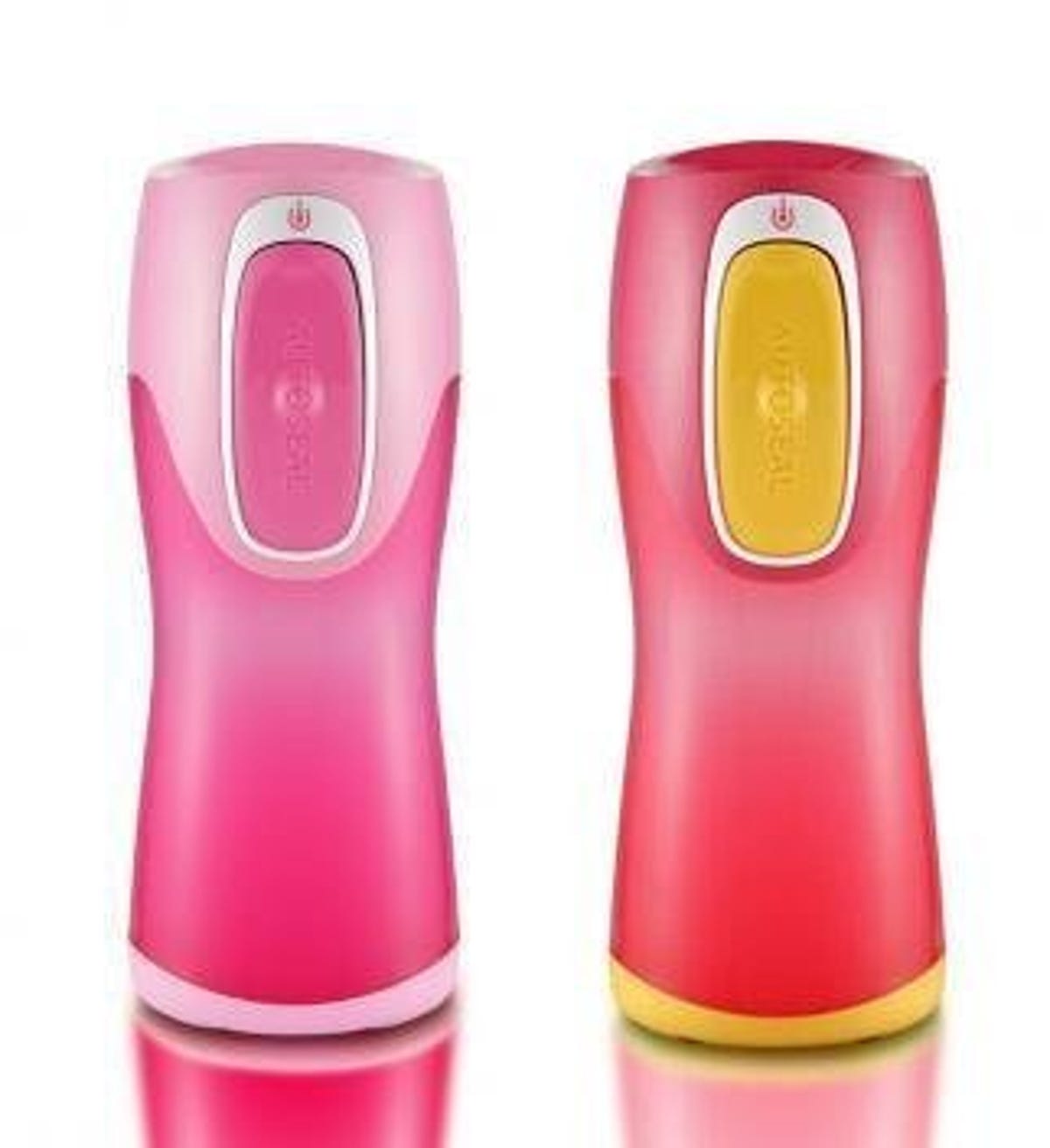 Two pink and red AUTOSEAL cups from Contigo.